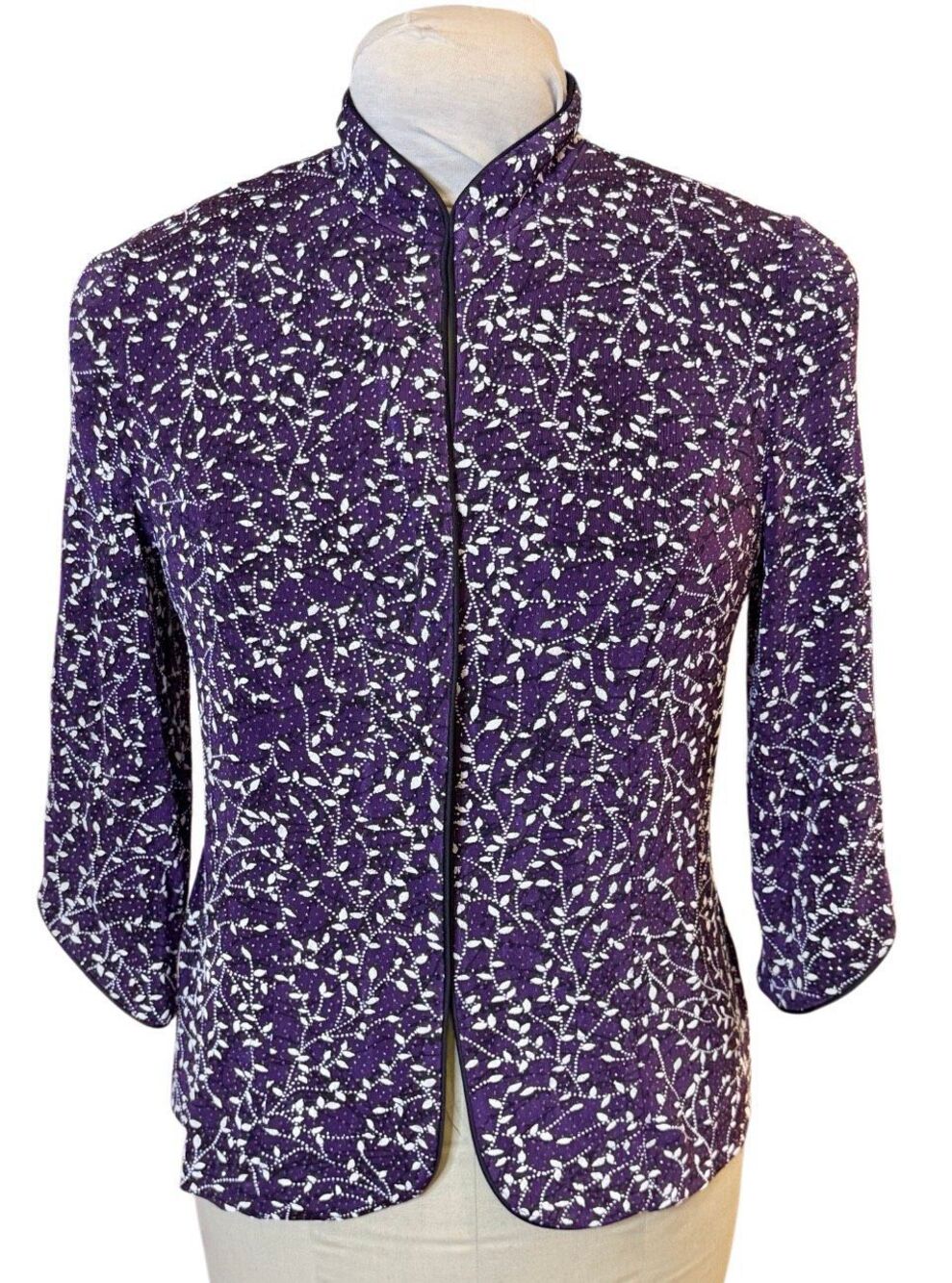 Alex Evenings Embellished Sparkle Evening Jacket 3/4 Sleeves Mandarin Collar Med